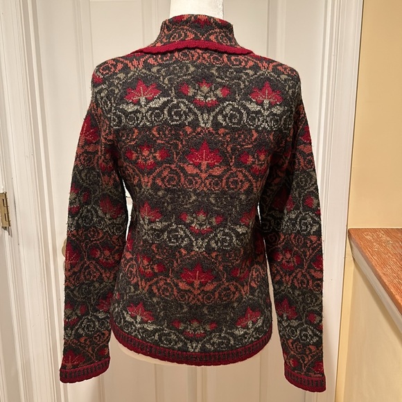 Chessy Lewis Wool Blend Cardigan Sweater in Red & Grey Pattern Size Small - Picture 4 of 7